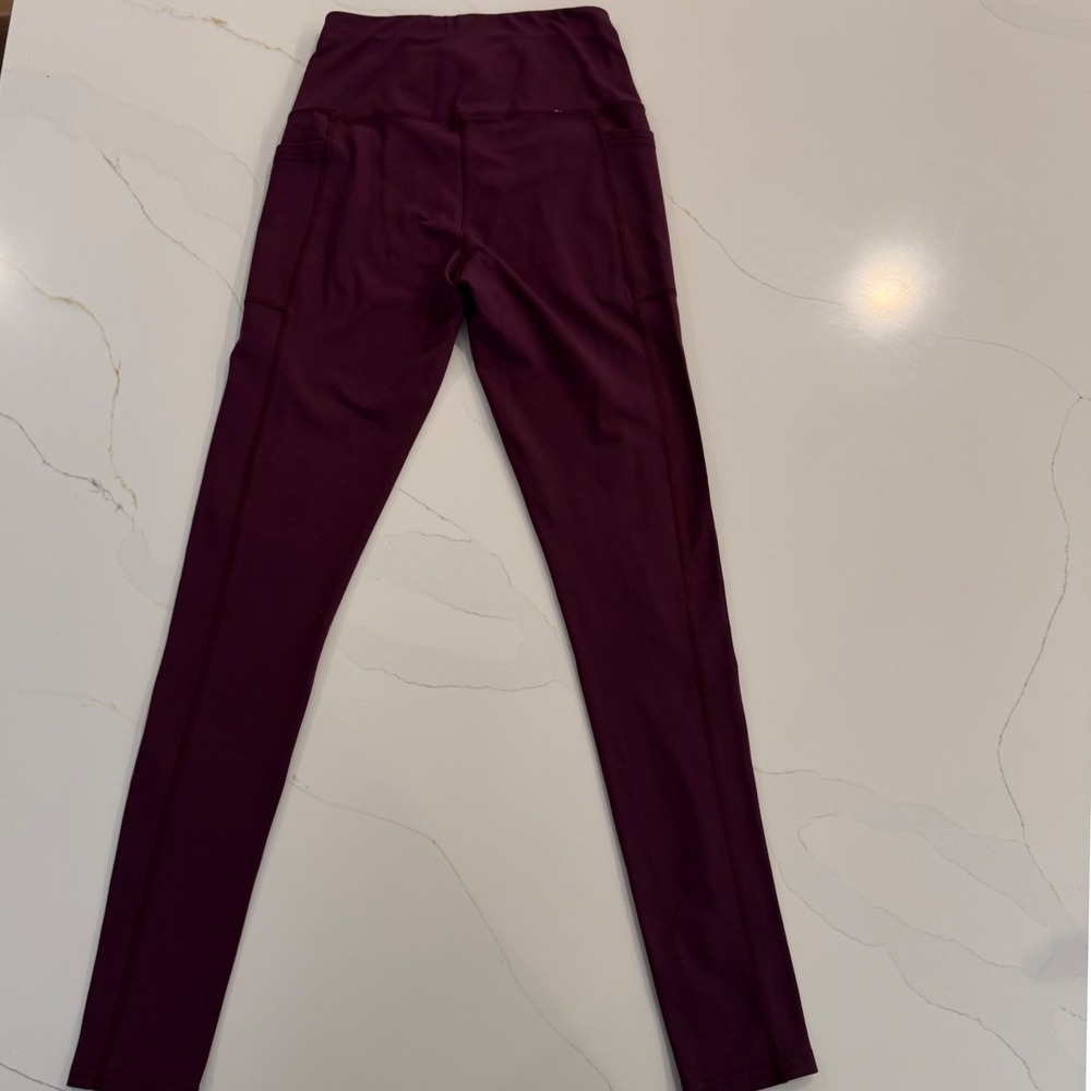 Skechers GOwalk High Waisted Leggings Burgundy Plum Side Pockets Womens Small